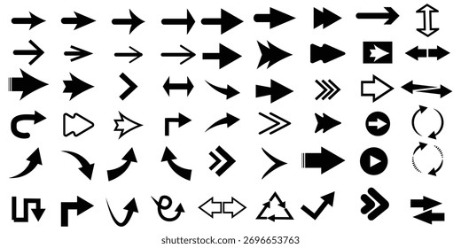 Conjunto de iconos de flecha derecha, Diferentes símbolos de dirección de flecha del cursor, Conjunto de flechas, Icono de flecha, Flecha de color negro	