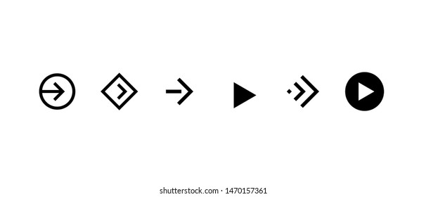 Swipe right button icon set. Application and social network scroll arrow pictogram for web design or app. Vector flat modern black next direction pointer ui interface collection illustration