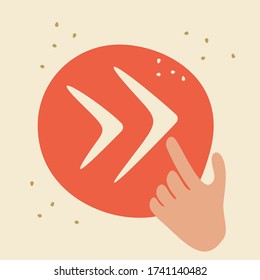 Icono de caricatura derecha de Swipe. Botón de señalización de vectores, símbolo de desliz para medios sociales. 