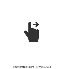 Swipe To Right Icon. Pointing Hand With Right Arrow. Flat Black Scroll Picrtogram Isolated On White.