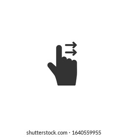 Swipe to right icon. Pointing hand with right arrow. Flat black scroll picrtogram isolated on white.