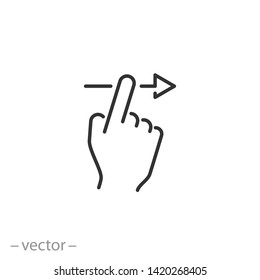 swipe right icon, slide finger, unlock phone action, line symbol set on white background - editable stroke vector illustration eps10