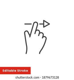 swipe right icon, slide finger, unlock phone action, line symbol set on white background - editable stroke vector illustration eps10