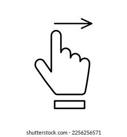 swipe right icon, slide finger, unlock phone action, line symbol set on white background - editable stroke vector illustration