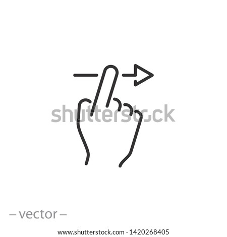 swipe right icon, slide finger, unlock phone action, line symbol set on white background - editable stroke vector illustration eps10 ストックフォト © 