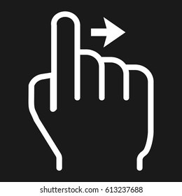 Swipe right line icon, touch and hand gestures, mobile interface and drag down vector graphics, a linear pattern on a black background, eps 10