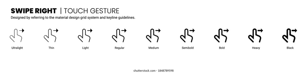 swipe right screen touch and gesture icon is designed to be simple, uncomplicated, and minimal referring to Google’s Material Design.