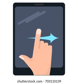 Swipe right touch screen gestures on tablet vector illustration. Flat style design. Colorful graphics