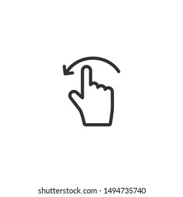 Swipe or scroll  icon. Pointing hand with right arrow. Flat line picrtogram isolated on white.