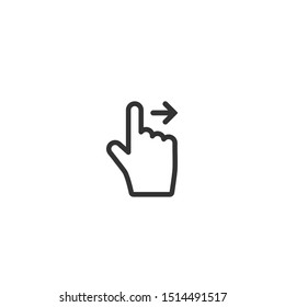 Swipe or scroll  icon. Pointing hand with right arrow. Flat line picrtogram isolated on white.