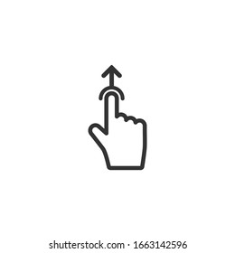 Swipe Up Or Scroll  Icon. Pointing Hand With Arrow Up. Flat Black Line Picrtogram Isolated On White. Touch Screen Button. 