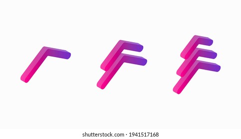Swipe up set icon. Colored isometric arrows of different intensities aiming upward. Vector illustration 