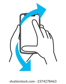 Baje. Una ilustración simple, icono de un gesto de mano que opera un smartphone