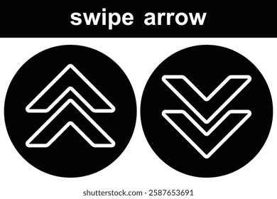 Swipe up slide arrow button, scroll ui icon. Scroll upward, downward vector icon set. Swipe, Scroll, Drag up and down arrow vector set. Swipe button isolated symbol. 