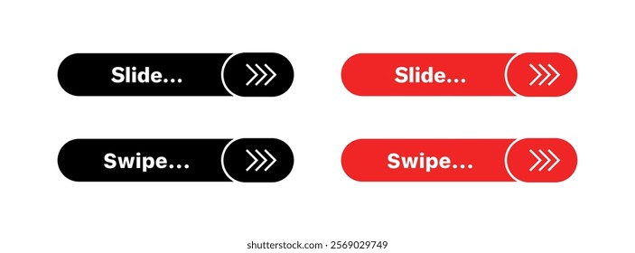 Swipe and slide button set icons. Silhouette and flat style. Vector icons.