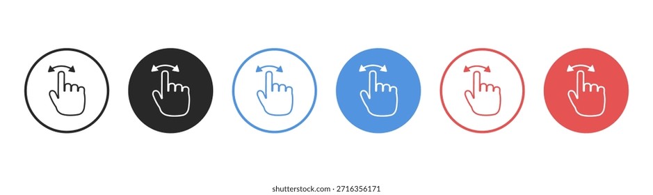 Swipe slide hand drag icon, finger tap slider, line arrow, outline mobile phone smartphone gesture flick click screen, touch scroll vector interface, interaction digital push thumb 