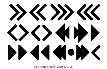 Ícone de seta para a direita deslizando ou deslizando. Rolar a tela para a direita ou esquerda. Conjunto de ícones de seta para esquerda, direita, para cima e para baixo ou de slide ou de rolagem. Ilustrador de vetor. 