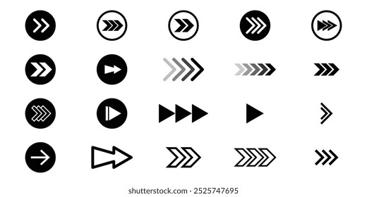 Symbol rechts abstreichen oder verschieben. Nach rechts schwenken, Vektorsymbol. Ziehen Sie nach rechts. Bildlauf zur rechten Seite Symbol-Set einzeln auf weißem Hintergrund.