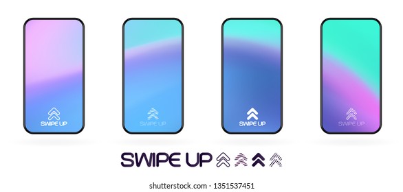 swipe up social app page template with arrows icon. abstract fluid gradient wavy backdrop vector mockup. Smartphone trendy bright colors techno futuristic background. High resolution best quality 