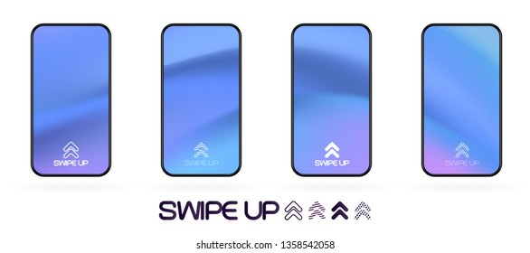 swipe up social app page template with arrows icon. abstract fluid gradient wavy backdrop vector mockup. Smartphone trendy bright colors techno futuristic background. High resolution best quality 