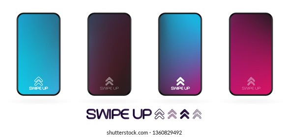 swipe up social app page template with arrows icon. abstract red and blue neon colors gradient  backdrop vector mockup. Smartphone trendy bright colors techno futuristic background. High resolution 