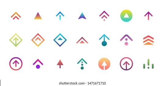 Swipe up story button icon set. Application and social network scroll arrow pictogram for fashion blogger stories design. Vector flat modern gradient color style app interface illustration