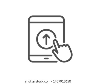 Swipe up tablet pc line icon. Scrolling arrow sign. Landing page scroll symbol. Quality design element. Linear style swipe up icon. Editable stroke. Vector