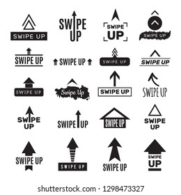 Swipe up template. App ui design for social media photo web service for bloggers vector black symbols