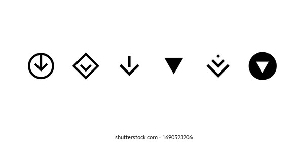 Swipe Top Down Or Download Icon Scroll Pictogram Set Isolated For Blogger Web Ui Design. Vector Black Arrow Bottom For Application And Social Network. Eps Simple Illustration