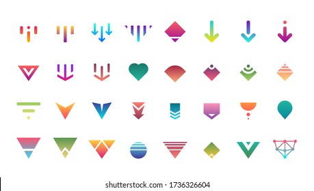 Swipe top down download icon scroll colored pictogram set isolated for blogger web ui ux design. Vector colorful arrow bottom for application and social network website. Gradient button illustration