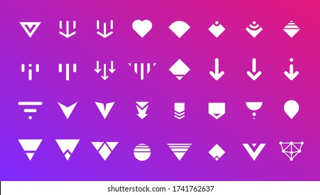 Swipe Top Down Or Download Icon Scroll Pictogram Set For Blogger Web Ui Ux Design. Vector White Arrow Bottom For Application And Social Network Website. Simple White Button On Gradient Illustration