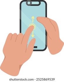 Deslize a mão do gesto da tela de toque na ilustração do vetor do smartphone