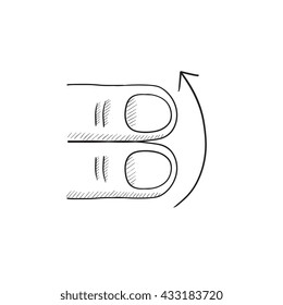 Swipe up with two fingers vector sketch icon isolated on background. Hand drawn touch screen gesture down icon. Touch screen gesture down sketch icon for infographic, website or app.