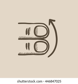 Schwimmen Sie mit zwei Fingern, Vektorgrafik Symbol einzeln auf dem Hintergrund. Handgezeichnete Touchscreen-Geste nach unten Symbol. Tippen Sie auf das Symbol für die Bildgetik für Infografik, Website oder App.