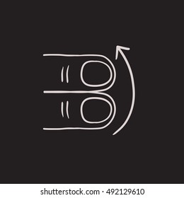 Suba con dos dedos el icono de esbozo vectorial aislado en el fondo. Icono de desplazamiento hacia abajo de la pantalla táctil dibujada a mano. Pulse el icono de esbozo de gesto de pantalla hacia abajo para infografía, sitio web o aplicación.