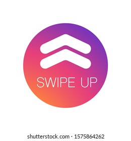 Swipe up, arrow up buttons colorful instagram gradient. Text swipe up. Social media concept. Vector illustration. Swipe up like instagram. on background instagram colors