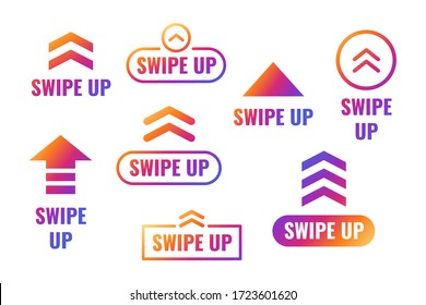 Swipe up, arrow up buttons gradient with shiny colors. Social media concept. Vector illustration eps 10