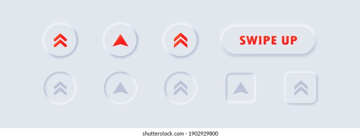 Swipe up, arrow up buttons. Text swipe up. Social media concept. UI icons set. Swipe up icon. Vector. Neumorphic UI UX white user interface web buttons