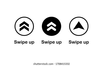 Swipe up, arrow up icon modern button for web or appstore design black symbol isolated on white background. Vector EPS 10.