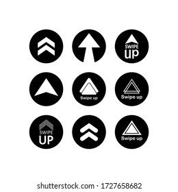 Swipe up, arrow up icon modern button for web or appstore design black symbol isolated on white background. Vector EPS 10