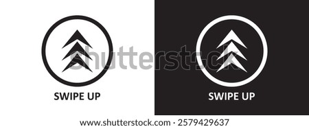 Swipe up, arrow up icon modern button for web or appstore design black symbol isolated on white background. Vector EPS 10.