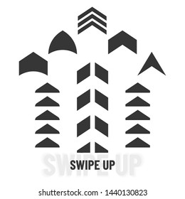 Swipe up. Black next scroll arrows set. Digital symbol pointer icons. Logo sign social media button collection. EPS 10 modern flat simple cursor vector web illustration on a white background