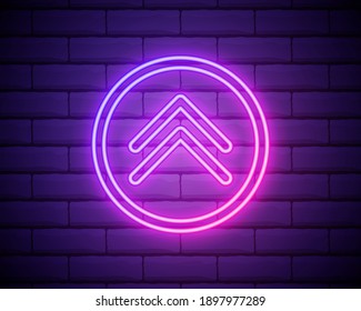 Swipe up, button for social media. Neon style arrow, button and web icon for advertising and marketing in social media application. Scroll or swipe up.