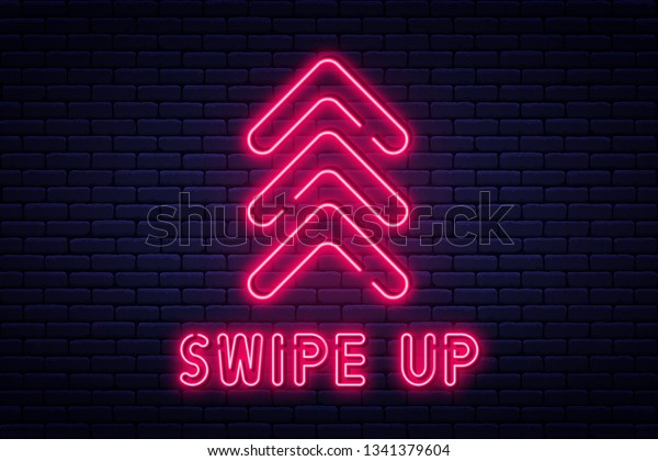 Swipe up, button for social media. Neon style\
arrow, button and web icon for advertising and marketing in social\
media application. Scroll or swipe\
up