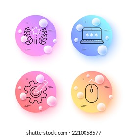 Swipe Up, Cogwheel And Laptop Password Minimal Line Icons. 3d Spheres Or Balls Buttons. Ranking Icons. For Web, Application, Printing. Scrolling Page, Edit Settings, Computer Access. Vector