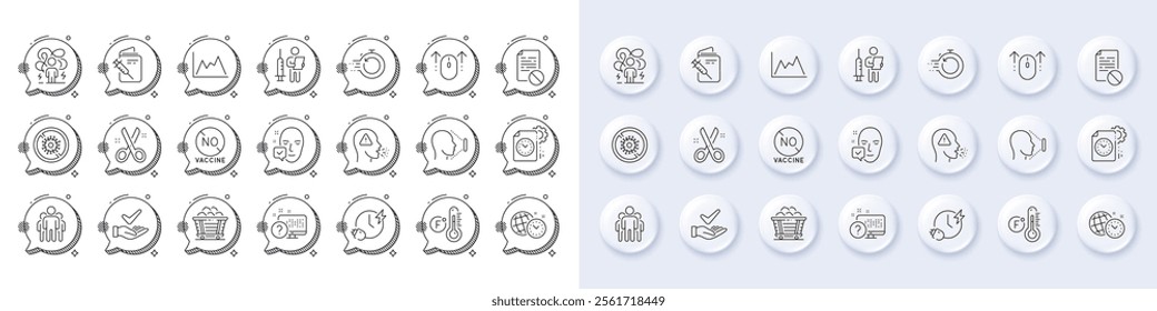 Swipe up, Fast recovery and Wrong file line icons. White pin 3d buttons, chat bubbles icons. Pack of Cut, Dermatologically tested, Group icon. Vector