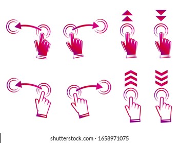 Swipe up. Hand swipe. Set of  symbols for social media. Set of gradient swipe up sign for design blogger, scroll pictogram. Scroll or swipe up. See more icon, scroll pictogram