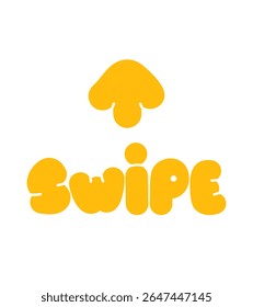 deslize para cima. O toque e a seta da inscrição são desenhados em estilo desenhado à mão. Ícone de conteúdo do blog no estilo groovy. Ícone de baixo para mídia social.