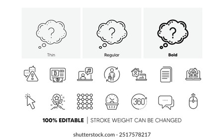 Swipe up, Realtor and Last minute line icons. Pack of Density, 360 degrees, Music icon. Bitcoin atm, Loyalty points, Question mark pictogram. Message, Cursor, Copy files. Warning. Line icons. Vector