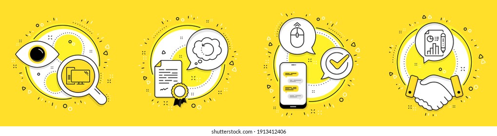 Swipe up, Recovery data and Computer line icons set. Licence, cell phone and deal vector icons. Report document sign. Scrolling page, Backup info, Pc component. Growth chart. Science set. Vector